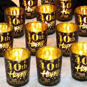 Happy 40th Birthday Candle Holders - Black and Gold